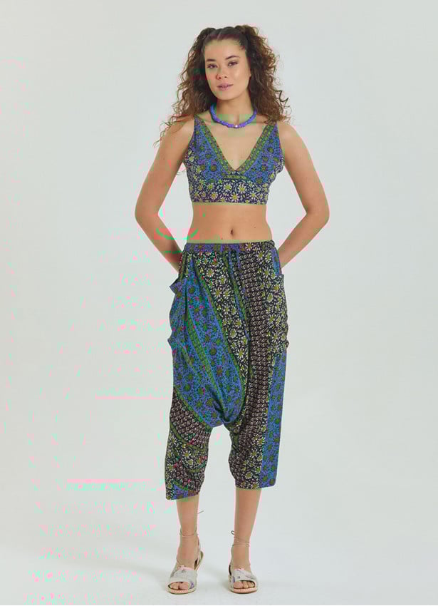 Elastic Waist Women's Capri Navy Blue Floral Shalwar 4657